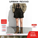 UR秋季新款女裝復古PU超寬松高腰花苞短褲UYL650062 深棕色 M (M-L)