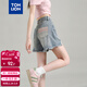 唐獅（TonLion）2024牛仔短褲女口袋編織毛邊短褲 淺牛仔藍 29 