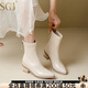 SGJ英國奢侈品牌粗跟靴子女新款純色短靴女新款尖頭瘦瘦彈力馬丁靴 杏色【精美l禮盒】 38