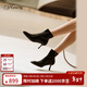 73Hours明星同款女鞋柔焦奶咖2024冬季新款尖頭踝靴早秋顯瘦細高跟短靴女 黑色 38