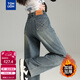 唐獅（TonLion）冬季高腰顯瘦辣妹韓版直筒褲長(cháng)褲復古百搭保暖牛仔褲 水泥灰 XL
