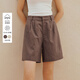 茵曼（INMAN）茵曼法式復古棉麻寬松闊腿短褲26夏女裝新款百搭褶皺褲子 咖色 26