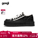 共跡gongji周深同款厚底帆布鞋厚底鞋女鞋秋季2025增高板鞋小白鞋運動(dòng)休閑鞋 墨夜黑 /偏大一碼 37
