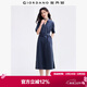 佐丹奴（Giordano）裙子女夏季純棉府綢通勤風(fēng)腰帶V字翻領(lǐng)連衣裙13465332