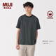 MUJI男式天竺編織圓領(lǐng)短袖T恤男士打底衫男款休閑上衣夏季男裝 黑色條紋 L (175/100A)