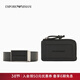 EMPORIO ARMANI/阿瑪尼官方旗艦【禮物】男士牛皮革拉鏈壓花腰帶卡包套裝秋冬 80001-黑色