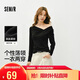 森馬（Semir）長(cháng)袖T恤女春季短款不對稱(chēng)蕩領(lǐng)斜肩露肩緊身2026上衣109126101001