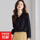 19姆米真絲通勤減齡襯衫女款春夏高級感氣質(zhì)褶皺立領(lǐng)職業(yè)上衣 黑色 2XL