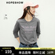紅袖（hopeshow）寬松休閑長(cháng)袖T恤2026春季新款女裝撞色字母印花圓領(lǐng)顯瘦百搭上衣 暗影灰074 M