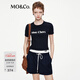 MO&Co.【秦嵐同款】短袖T恤25秋新品植絨印花正肩上衣MBE3TEET08新年紅 藍黑色 M /165