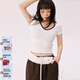 CHUU鑲邊V領(lǐng)T恤女士2026夏季新品側條紋辣妹露背修身套頭短袖上衣 白色 L -0