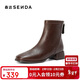 森達奶酪彈力靴女冬季氣質(zhì)方頭粗跟休閑短靴ZTI17DD5 棕色 38