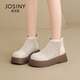 卓詩(shī)尼（Josiny）厚底編織涼靴女2026新款夏季白色鏤空短靴馬丁靴巨好看涼鞋洞洞鞋
