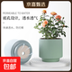 陶瓷花盆綠植盆栽亞光北歐風(fēng)簡(jiǎn)約花盆大號桌面綠植盆送塑料托盤(pán) 綠色 大號（16.5*16.5*14）