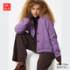 優(yōu)衣庫女裝舒芙蕾針織短開(kāi)衫/外套空調衫通勤478339 73 青紫色 L /160/88A