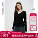 朗姿純羊毛氣質(zhì)v領(lǐng)高級感黑色打底衫冬季新款高級感顯瘦毛針織衫 黑色 M