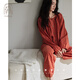 妮狄婭睡衣女春季純棉長(cháng)袖復古森系暗調紅簡(jiǎn)約寬松春秋家居服套裝 銹紅 QF26116 L (165) 【參考體重105-125斤】
