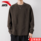 安踏衛衣長(cháng)袖t恤男2026秋季新款運動(dòng)休閑寬松華夫格青少年內搭打底衫 7405-3灰棕色 L (175) 適合120-140斤