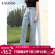 LAGOGO淺藍色牛仔褲女士拉谷谷2025夏新款高腰顯瘦休閑直筒褲子 淺牛仔藍 M