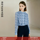 顏域（YANYEE）氣質(zhì)通勤藍色碎花立領(lǐng)襯衫女士長(cháng)袖2024新款秋裝法式雪紡上衣 藍花 M