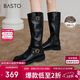 百思圖24冬戶(hù)外街頭騎士靴高筒靴粗跟女長(cháng)靴W0819DG4 黑色 37
