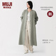 MUJI 女式 漢麻水洗 長(cháng)袖襯衫連衣裙 女裝裙子 26年春季新品 BC2R2A6S 煙熏綠色 M （160/84A）