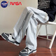 NASA BASE休閑褲男春夏季美式寬松直筒衛褲男工裝休閑闊腿運動(dòng)簡(jiǎn)約百搭長(cháng)褲 灰色 XL （建議125-150斤）
