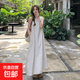 無袖背心連衣裙子女夏季2026新款法式氣質(zhì)高級感寬松棉麻露背長裙 麻本色 L