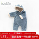 歡喜小熊 嬰兒衣服冬季純棉加絨哈衣爬服嬰幼兒燈芯絨保暖冬裝寶寶連體衣 藍色 90cm (建議18-24月身高80-90cm)