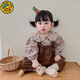 G.duck韓版嬰兒衣服春秋套裝女寶寶洋氣碎花上衣背帶褲兩件套嬰幼兒爬服 碎花上衣+背帶褲 90