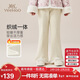 英氏（YEEHOO）女童喇叭褲兒童加絨褲中大童裝新中式長(cháng)褲加厚打底褲冬 米白 140 