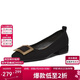 百思圖26春簡(jiǎn)約時(shí)尚金屬扣粗跟方頭女鞋B0016AQ6 絨面黑 39
