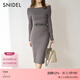 SNIDEL春夏氣質(zhì)一字領(lǐng)露肩針織連衣裙含腰帶SWNO251223 灰色 均碼 (F)