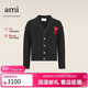 Ami Paris男女同款紅色愛(ài)心美利奴羊毛寬松V領(lǐng)開(kāi)衫毛衣 黑色 XS 新年禮物