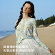 Olrain歐芮兒浪漫度假定染印花雙層網(wǎng)紗長(cháng)袖T恤女裝春季上衣 花色 XL