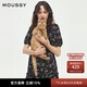 moussy 新品法式少女方領(lǐng)泡泡袖碎花連衣裙028ISA33-3301 025花紋黑色 M