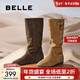 百麗（Belle）復古簡(jiǎn)約西部堆堆靴女冬季新款商場(chǎng)款內增高高筒靴E5Y1DDG5 灰色 37