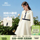英氏（YEEHOO）女童連衣裙兒童裙子中大童裝娃娃領(lǐng)長(cháng)裙學(xué)院風(fēng)淑女春裝 米白 150