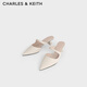 CHARLES&KEITH時(shí)尚尖頭粗跟穆勒鞋女生日禮物送女友CK1-61720118 粉白色Chalk 38