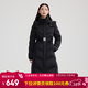 艾萊依（ERAL）中長(cháng)款羽絨服女士氣質(zhì)收腰長(cháng)款羽絨服極簡(jiǎn)系帶加厚連帽鴨絨外套 炭黑-升級款 S 155【建議80-110斤】