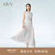 OVV春夏熱賣(mài)女裝肌理感面料拼接薄紗壓褶A字休閑無(wú)袖連衣裙 米白（凈色）09 S