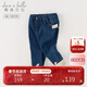 戴維貝拉兒童牛仔褲女冬裝女童加絨褲子女寶寶薄絨休閑褲外穿