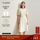 AMII女裝2025夏季新款圓領(lǐng)撞料拼接燈籠袖連衣裙女收腰顯瘦法 米杏 M 160/84A