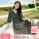 尚都比拉度假風(fēng)碎花連衣裙女夏天V領(lǐng)氣質(zhì)中長(cháng)裙收腰A字雪紡裙子 黑花 XL