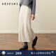 詩(shī)凡黎（‘S EIFINI）孟子義代言糯米直筒半身裙2025秋冬新款松緊腰舒適顯瘦毛呢中長(cháng)裙 乳白 S
