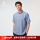 哈吉斯（HAZZYS）男裝 夏季休閑小狗Logo牛津紡寬松短袖襯衫男ATCZK1CBX99 藏青色NV L （175/96A 48）