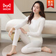 貓人（MiiOW）純棉秋衣秋褲套裝秋冬季女士保暖內衣大碼圓領(lǐng)線(xiàn)衣線(xiàn)褲打底棉毛衫 土茶白(純棉套裝) XL (100-115斤)