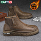 卡帝樂(lè )鱷魚(yú)（CARTELO）馬丁靴男加絨冬季高幫保暖英倫靴子男士棉靴潮男靴 棕色加絨 42