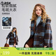 ASK JUNIOR兒童外套25冬季中大童學(xué)院風(fēng)連帽外套女童格紋撞色毛呢大衣