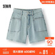 森馬（Semir）森柔|牛仔褲女夏季做舊半松緊腰短褲復古潮流直筒褲103325122001